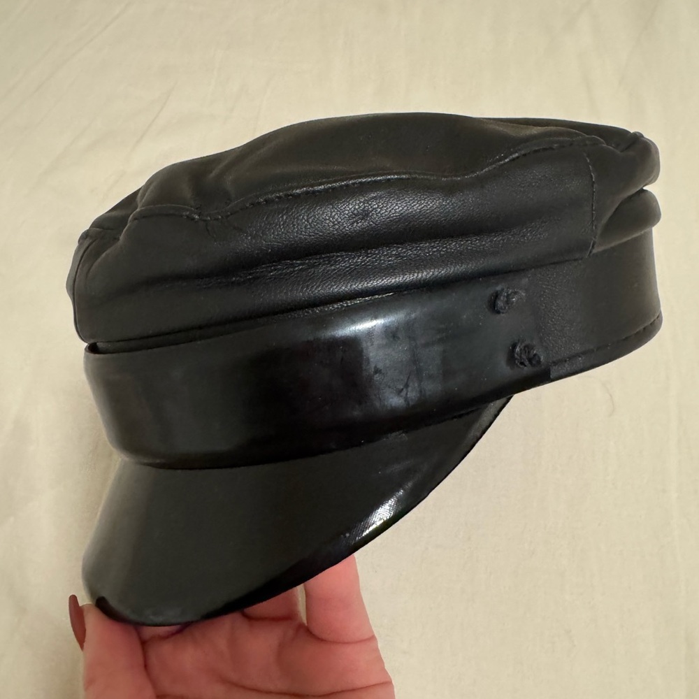 Ruslan Baginskiy Black Leather Baker Boy Cap size M - Picture 3 of 5